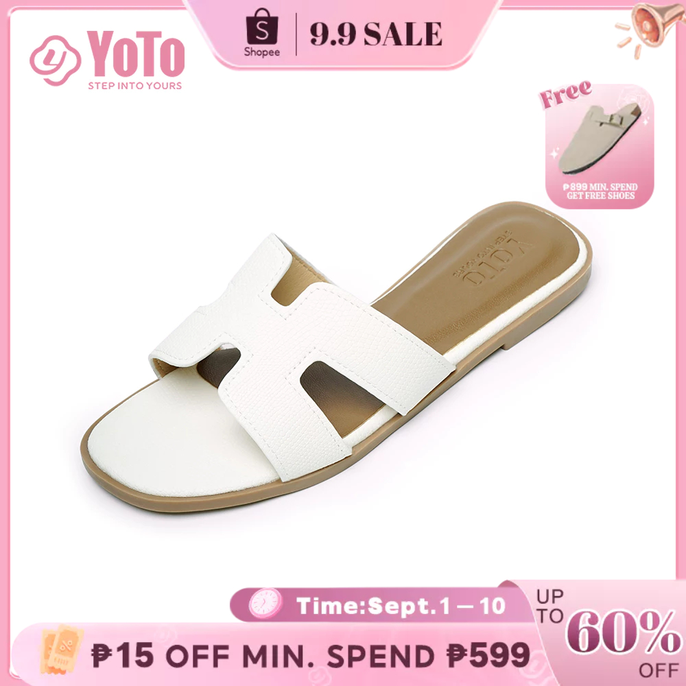 YOTO H-Shaped Strap Sandals For Women Fashionable Leather Versatile Outdoor Flat Sandals