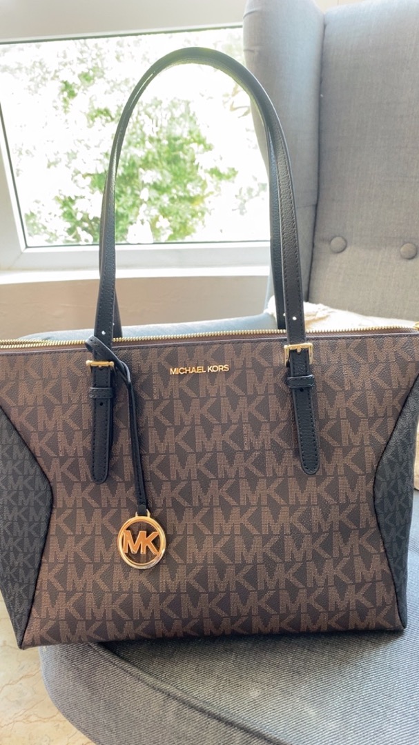 Michael Kors Coraline Large Two-Tone Logo Tote Bag Brown/Black 38S1C2CT7B |  Shopee Singapore