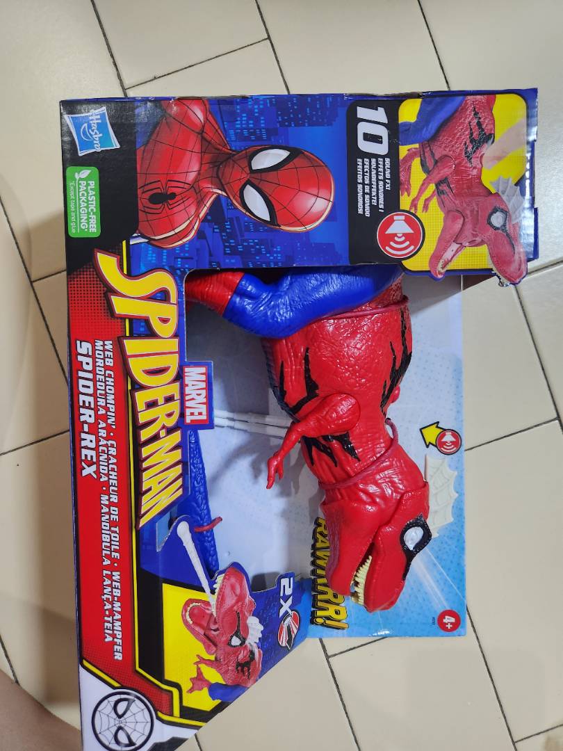 工場直送 Spider-Man Marvel Web Chompin#039; Spider-Rex 16-Inch Action Figure  with Sounds and Dino Blast Action, Superhero Toys for Kids Ages Up 