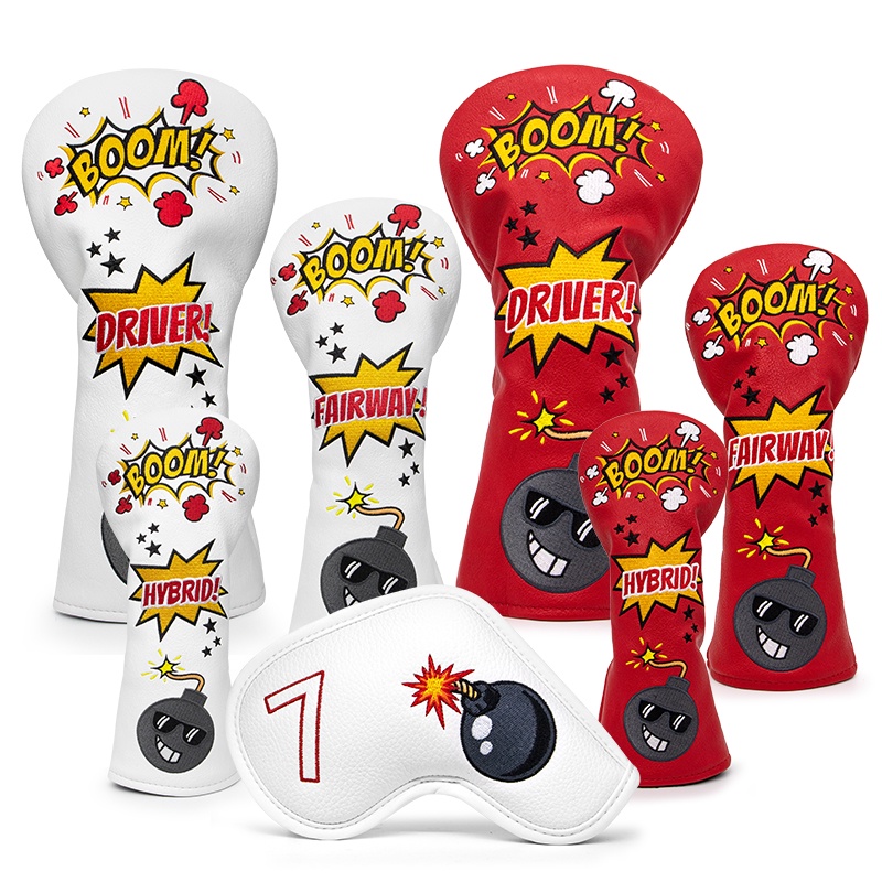 Golf Club Headcovers Red Bomb Bombs Premium Leather Golf Wood Head
