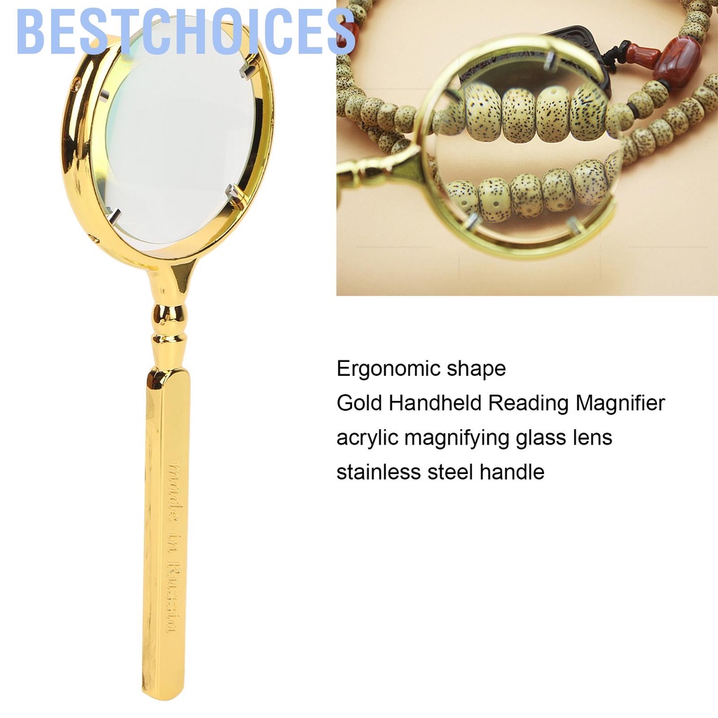 Image of Bestchoices Magnifying Glass Golden Ergonomic Handheld Stainless Steel Handle 8X Lune Shape Open Reading Magnifier for Elder #6