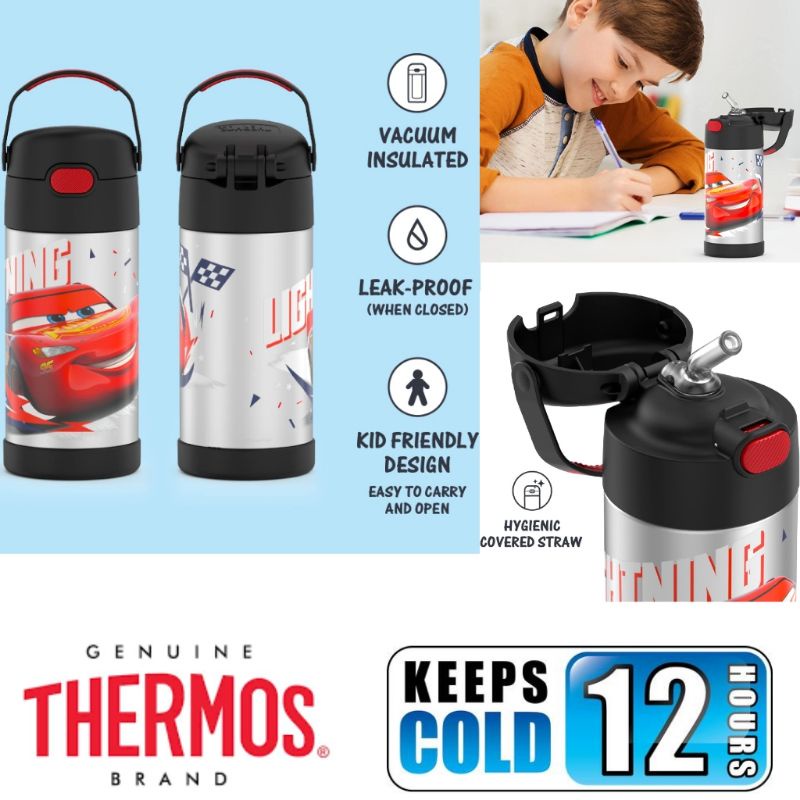 BN Thermos Funtainer 12 Ounce Stainless Steel Vacuum Insulated Straw