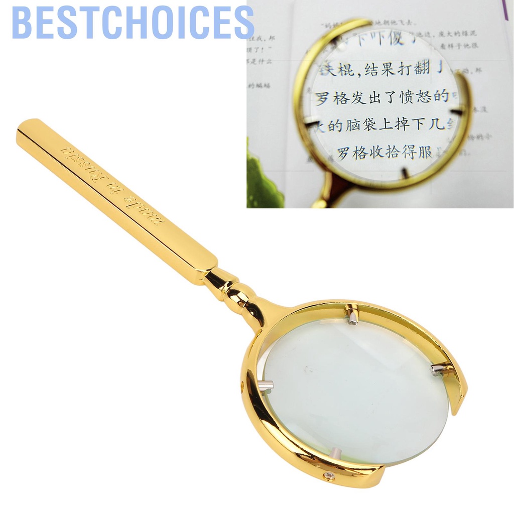 Bestchoices Magnifying Glass Golden Ergonomic Handheld Stainless Steel Handle 8X Lune Shape Open Reading Magnifier for Elder