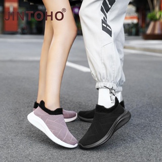 【JINTOHO】Plus Size 35-45 Unisex Loafers Fashion Warm Fur Men Shoes Slip On All Black Shoes For Men And Women #6