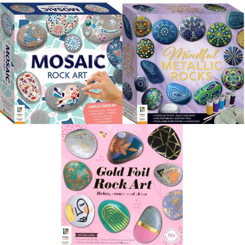 Mosaic Rock Art Box Set/Mindful Metallic Rocks/Gold Foil Rock Art Kit