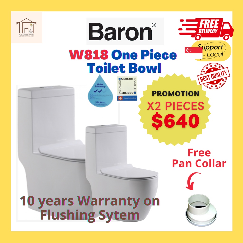 [SG Seller] [Promotion Bundle 2 Pieces] Baron W818 One piece Toilet