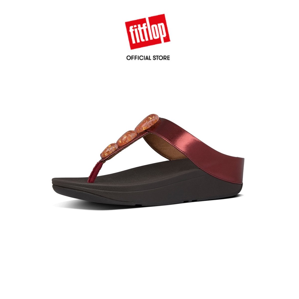Image of FitFlop FINO Women's Flecked-Stone Toe-Post Sandals - Dark Red (Y12-738) #0