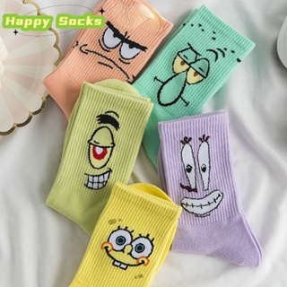 【Happy Socks】 Socks Female Long Tube Tide Socks Irving Pineapple House SpongeBob Octopus Brother Korean Cute Cartoon