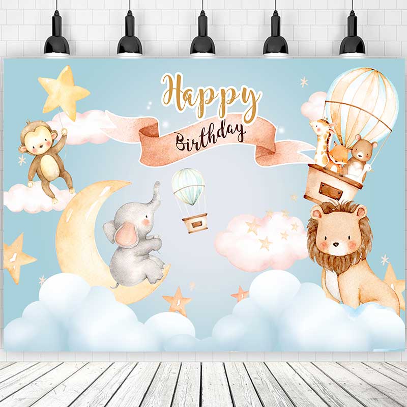 Cute Zoo Animals on the Clouds Birthday Backdrop For Photography Baby  Shower Kids Children Moon Stars Blue Background Birthday Party Decor Custom  Name Photo | Shopee Singapore