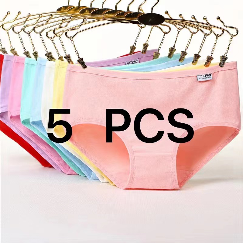 5PCS Cotton Panties Plus Size Women Antibacterial Mid Waist Underwear