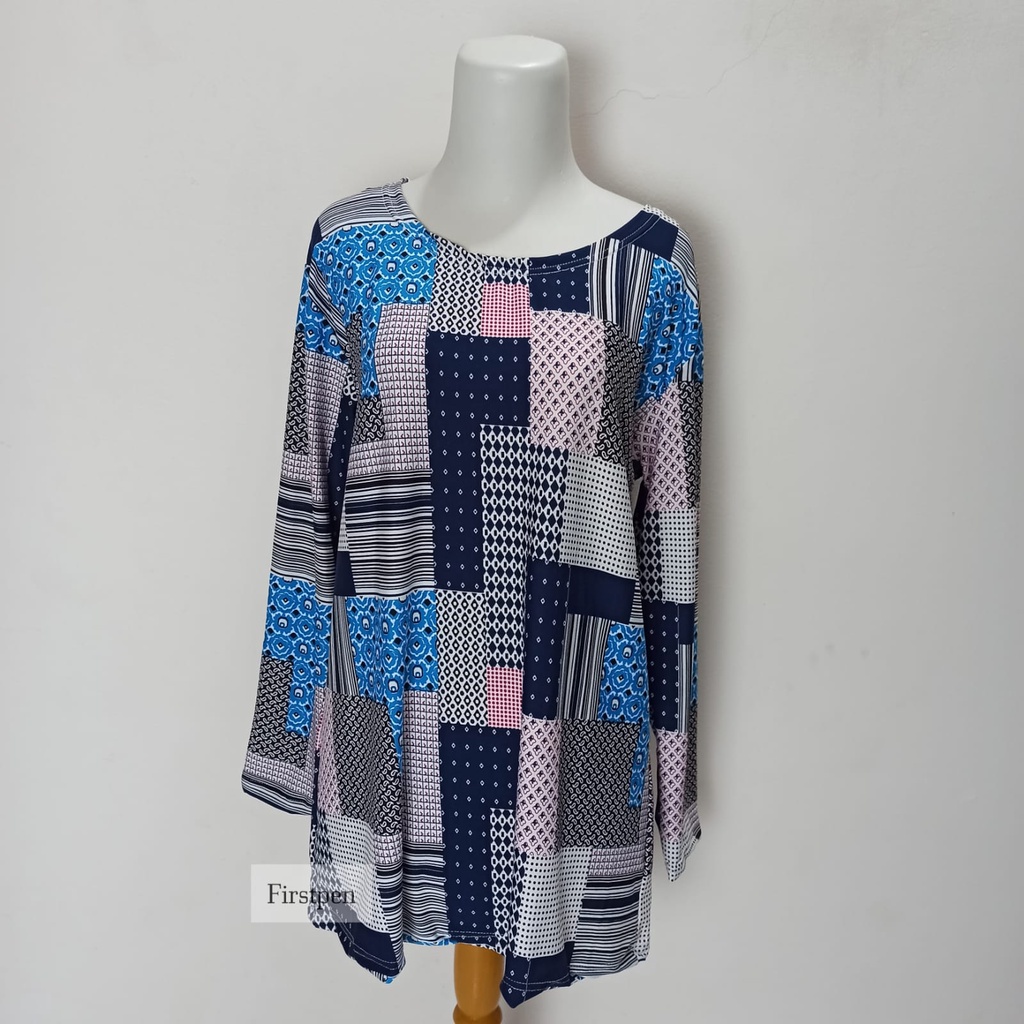 Kaos Motif Batik Lengan Panjang Wanita Jumbo Atasan Jersey