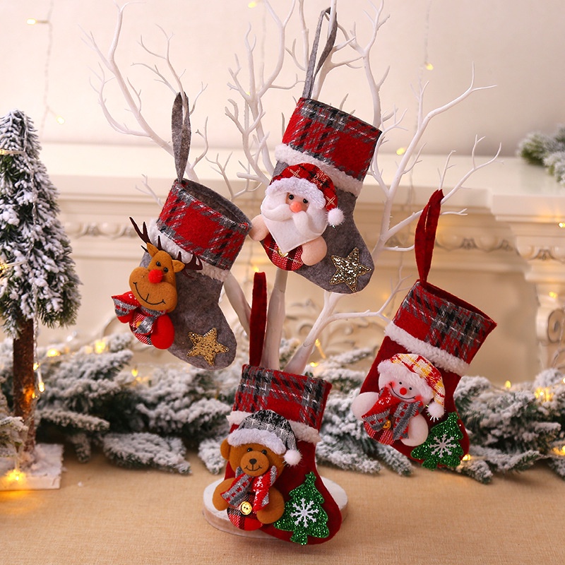 17x13cm Stocking Bag Christmas Decorations 3D Santa Claus Doll Socks  Christmas Tree Pendant | Shopee Singapore