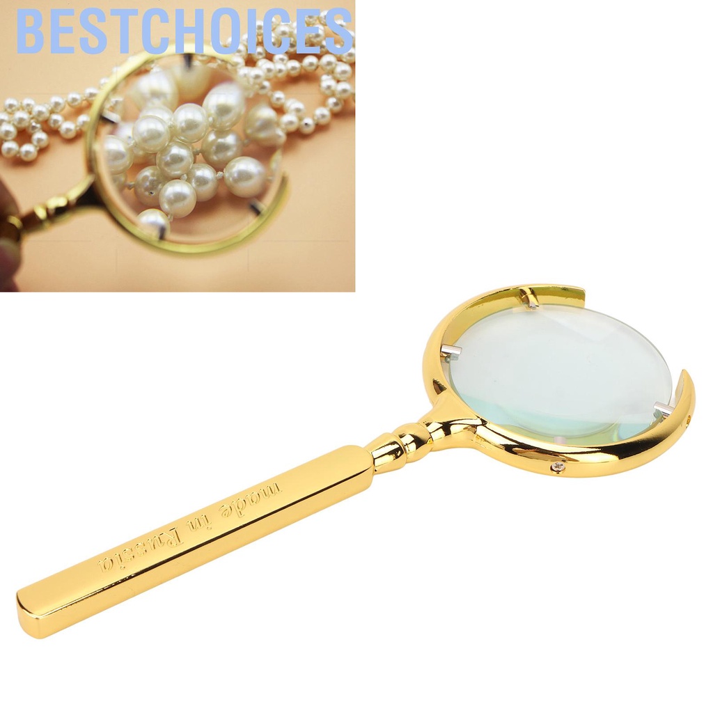 Image of Bestchoices Magnifying Glass Golden Ergonomic Handheld Stainless Steel Handle 8X Lune Shape Open Reading Magnifier for Elder #4