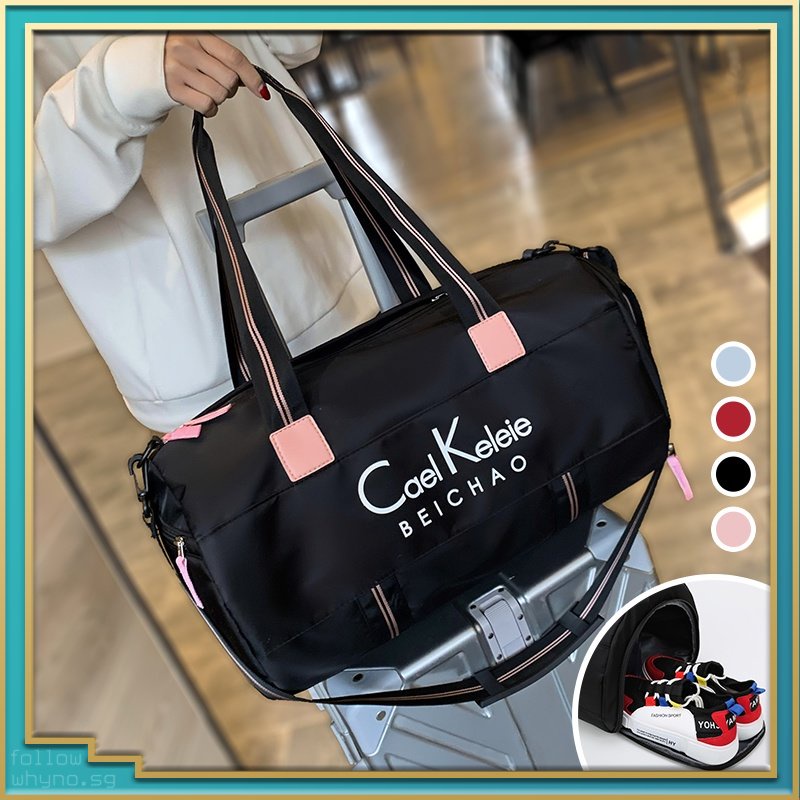 Korean Women Sweet Travel Duffel Bag Hand Carry Fashion Large Capacity Luggage Duffle Bag Printed Clothing Storage Weekender Bag Cute Trolley Cabin Bag Waterproof Gym Bag For crossbody shoulder Dry Wet Item Separation With Shoe Storage