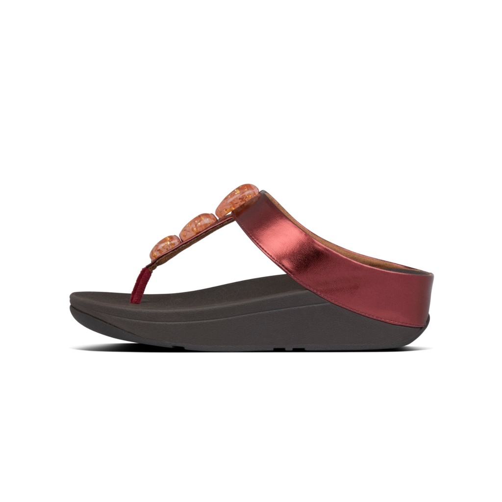 Image of FitFlop FINO Women's Flecked-Stone Toe-Post Sandals - Dark Red (Y12-738) #2