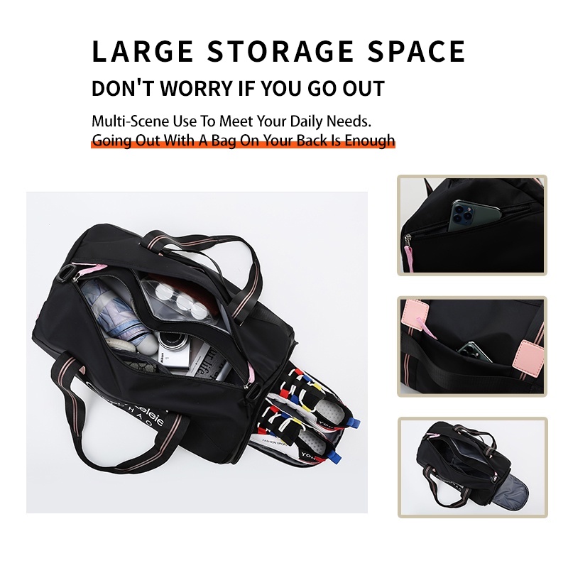 Korean Women Sweet Travel Duffel Bag Hand Carry Fashion Large Capacity Luggage Duffle Bag Printed Clothing Storage Weekender Bag Cute Trolley Cabin Bag Waterproof Gym Bag For crossbody shoulder Dry Wet Item Separation With Shoe Storage