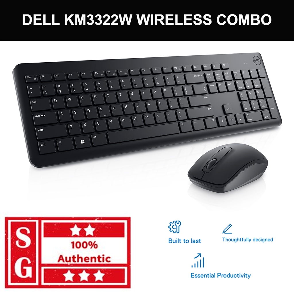 Dell Wireless Combo Keyboard and Mouse US English KM3322W spillresistant keys antifade