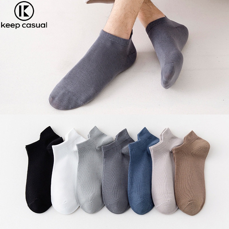 Keep Casual Mens Socks Breathable Shallow Mouth Short Tube Socks Mens Solid Cotton Boat Socks 