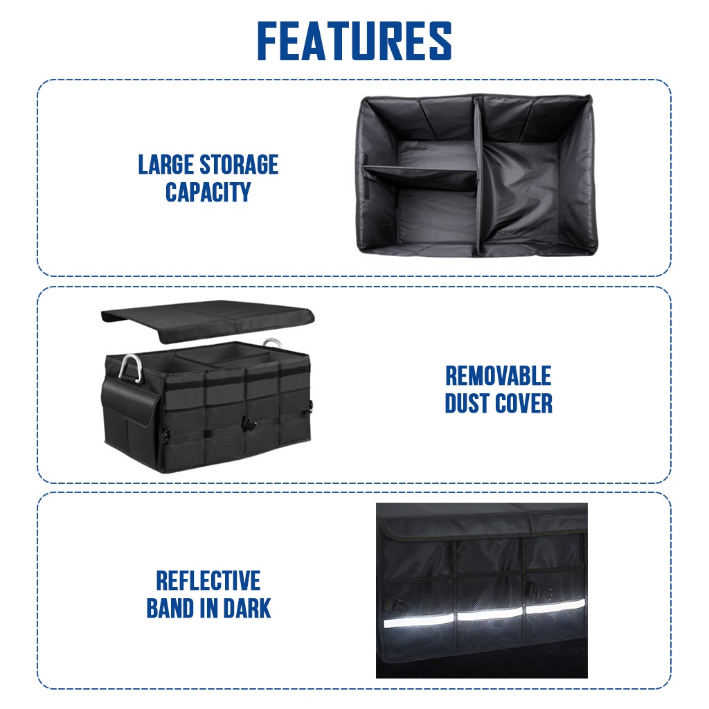 Premium Waterproof Car Boot Organizer Foldable Vehicle Storage Box Portable Organiser Automobile Trunk Accessories