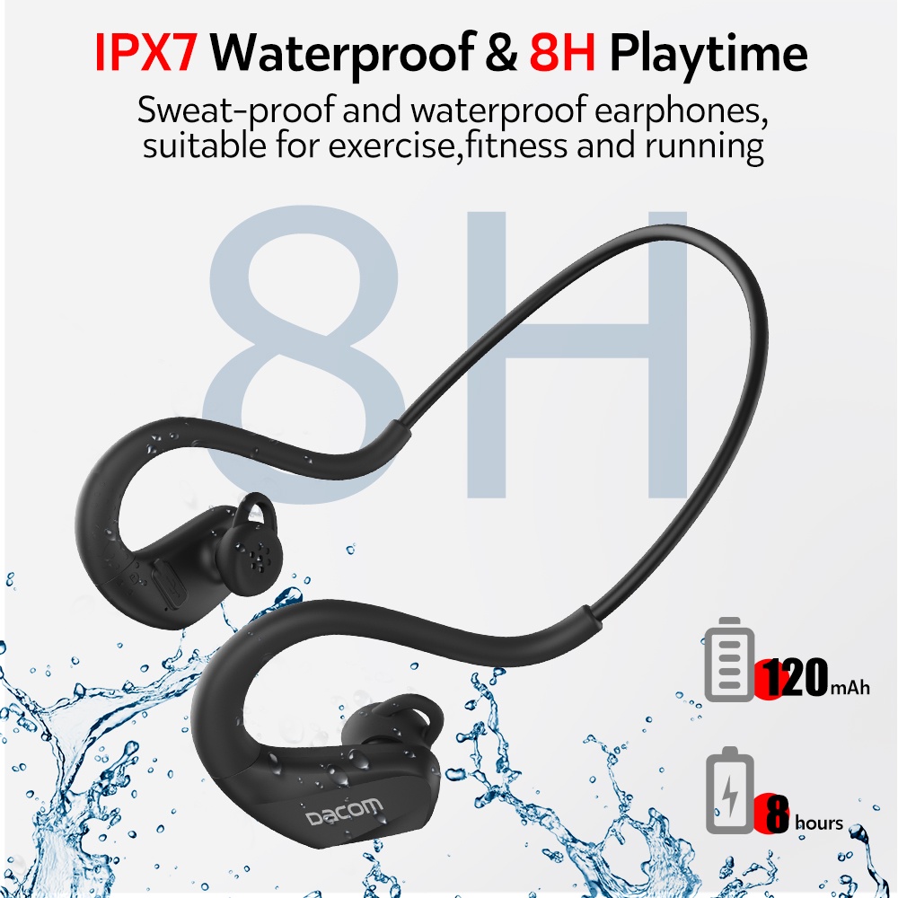 DACOM E60 IPX7 Waterproof Bone Conduction Headphones Stereo Bass Wireless Earphone ENC Noise Cancellation Earbuds