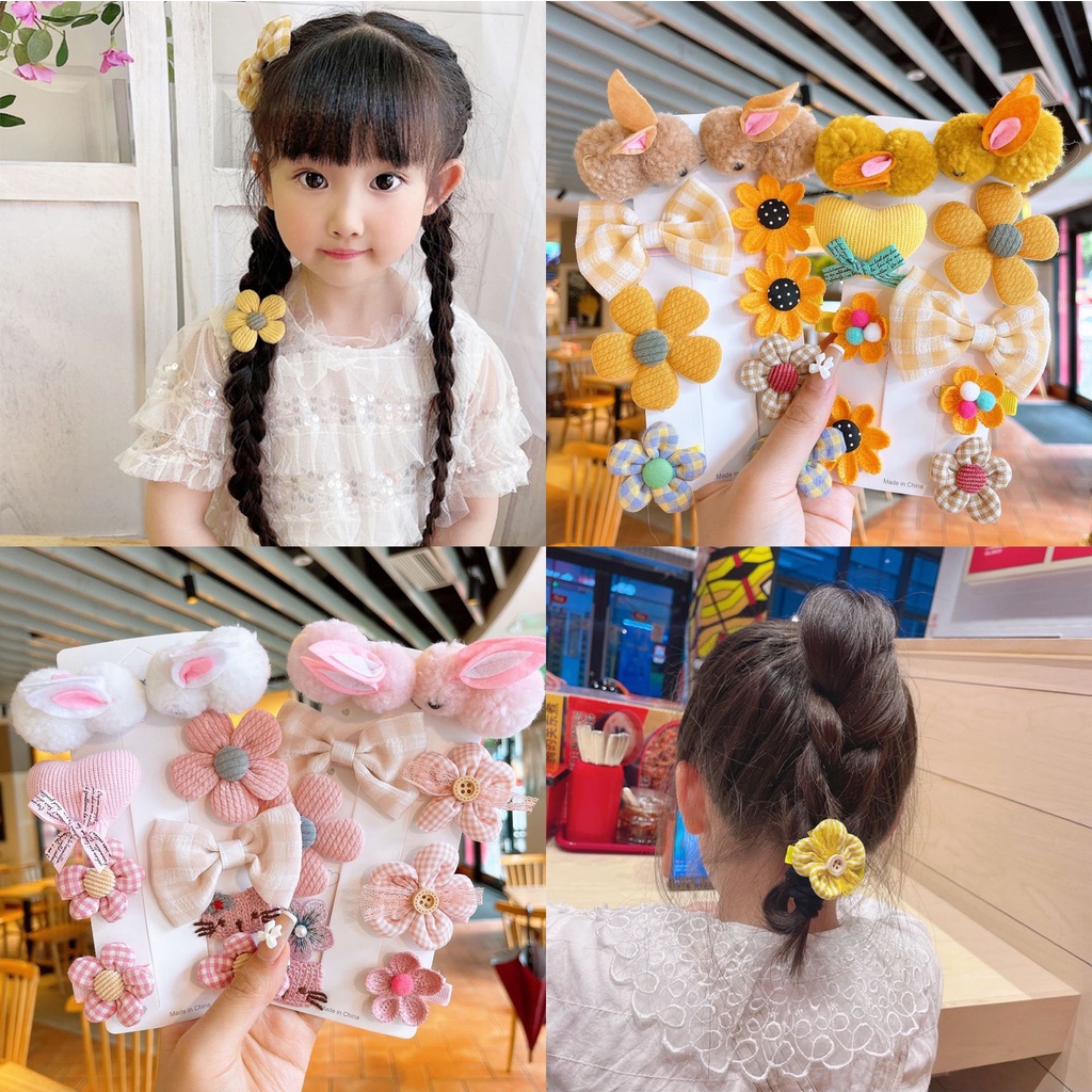 9Pcs/Set Cute Plush Rabbit Baby Hair Clip Bow Flower Birthday Party Style  Kids Hair Accessories | Shopee Singapore