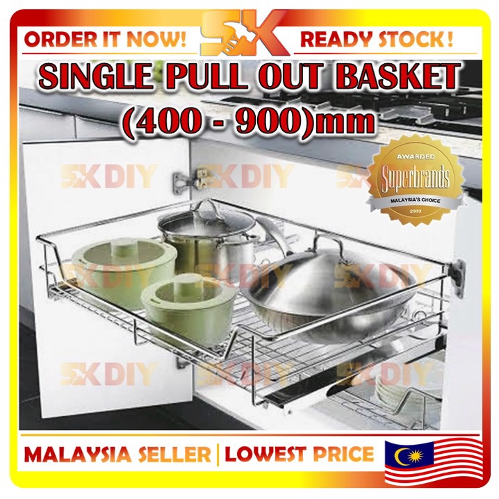 SUPERBRAND Four Side Pull Out Basket 1 Layer Kitchen Basket Kitchen Storage Kitchen Organizer Kitchen Rack Rak Dapur Pull Out Cabinet Organizer