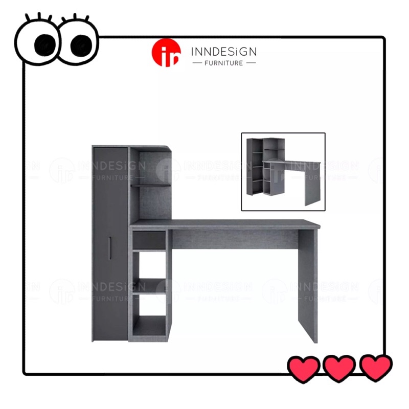 L Shape Study Table With Pullout Shelving (Free Delivery