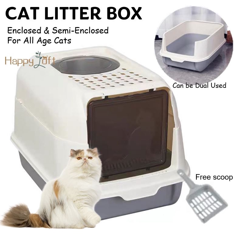 [SG SELLER]Cat Litter Box Large Semi-Enclosed Full Enclosed Cats Litter ...