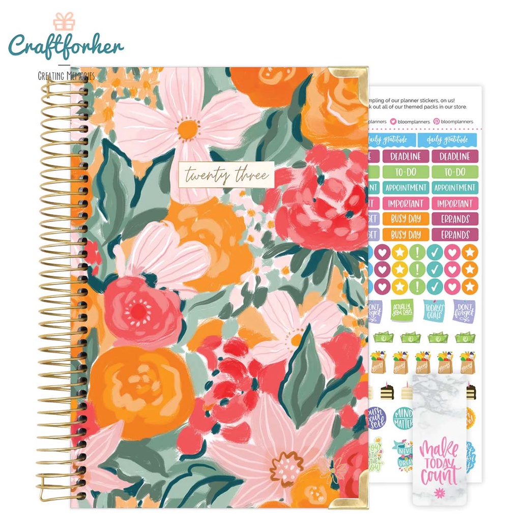 2023 Hard Cover Planner, Floral Gouache Planner, Bloom Daily Hard Cover