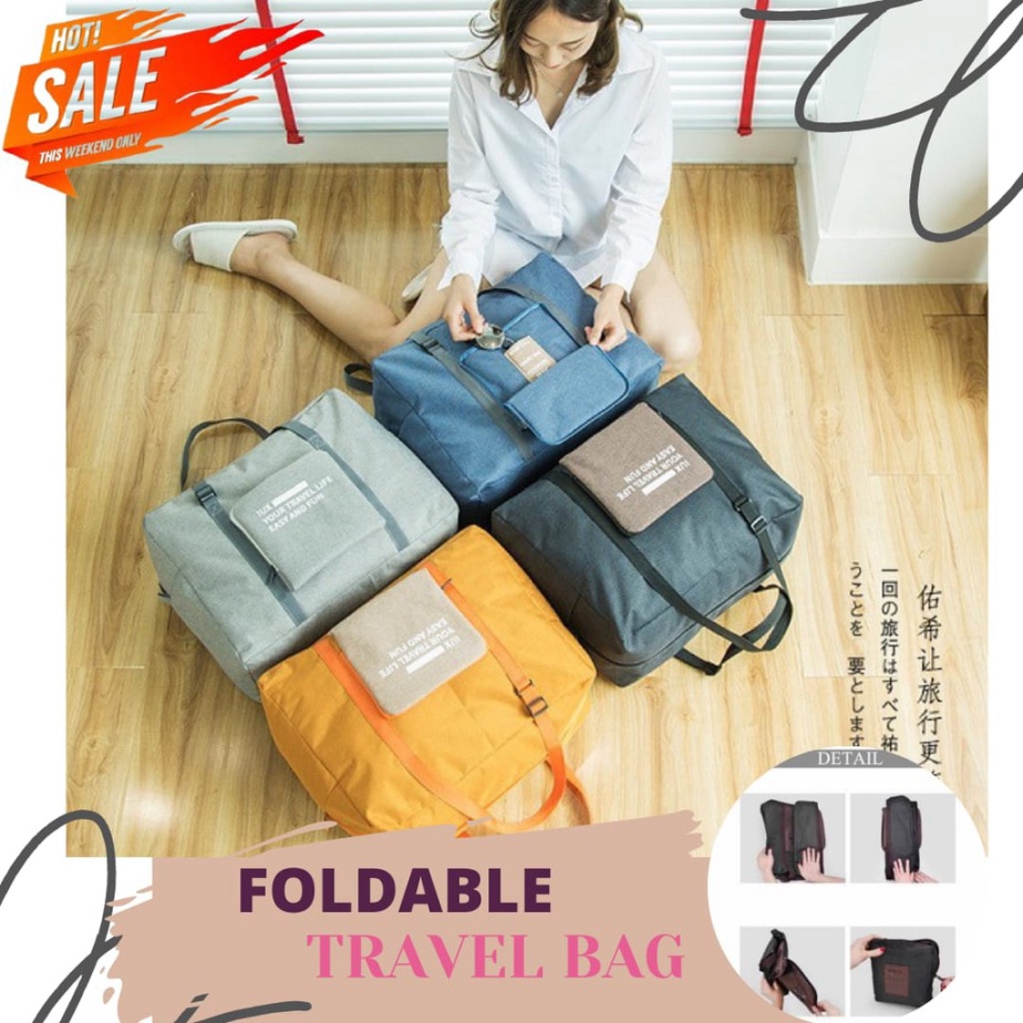 Tr076 - Folding TRAVEL BAG GYM Sports Clothes FOLDABLE Clothing Tote IMPORT DUFFLE<Unk> BAG JUMBO Quality