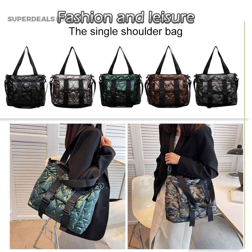 Women Nylon Padded Handbag Large Capacity Crossbody Bag Winter