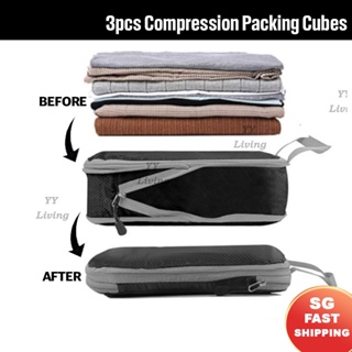 [SG Stock]3pcs Compression Packing Cubes Organiser-Space Saving Bag-Storage Organizer Travel Vacuum Luggage Clothes Save