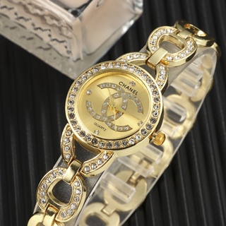 Top Brand Women's Fashion Simple Round Gold Stainless Steel Watch Casual Business Diamond Bracelet Watch