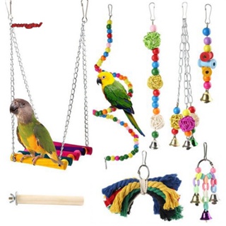 SUN_ 8Pcs/Set Eco-friendly Parrot Chewing Toys Cage Accessories Sepak Takraw Swing Ladder Parrot Toy Multi-color #3