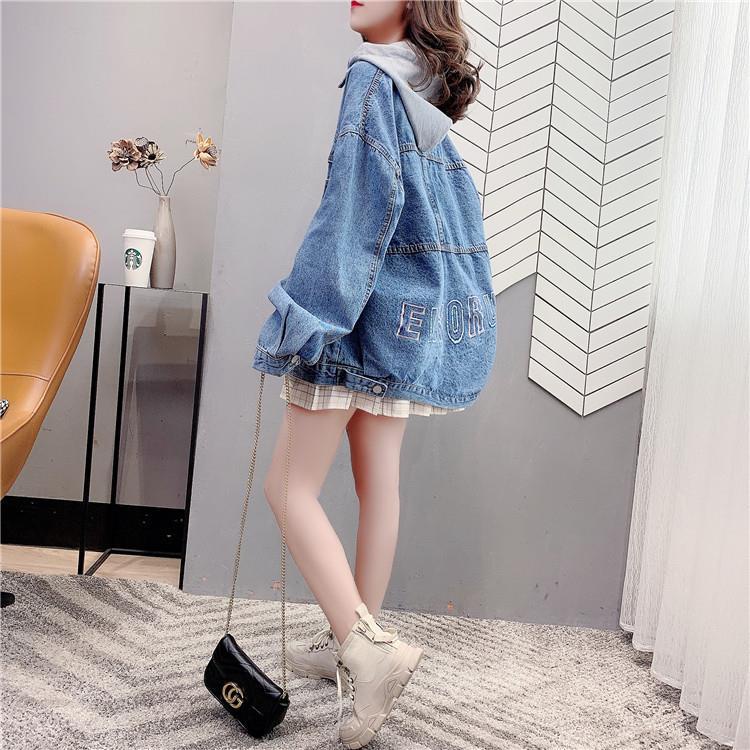 Image of Hooded Denim Jacket Women Korean Version Loose 2022 New Style Spring Autumn Lazy Influencer Overalls Top #5