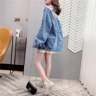 Image of thu nhỏ Hooded Denim Jacket Women Korean Version Loose 2022 New Style Spring Autumn Lazy Influencer Overalls Top #5