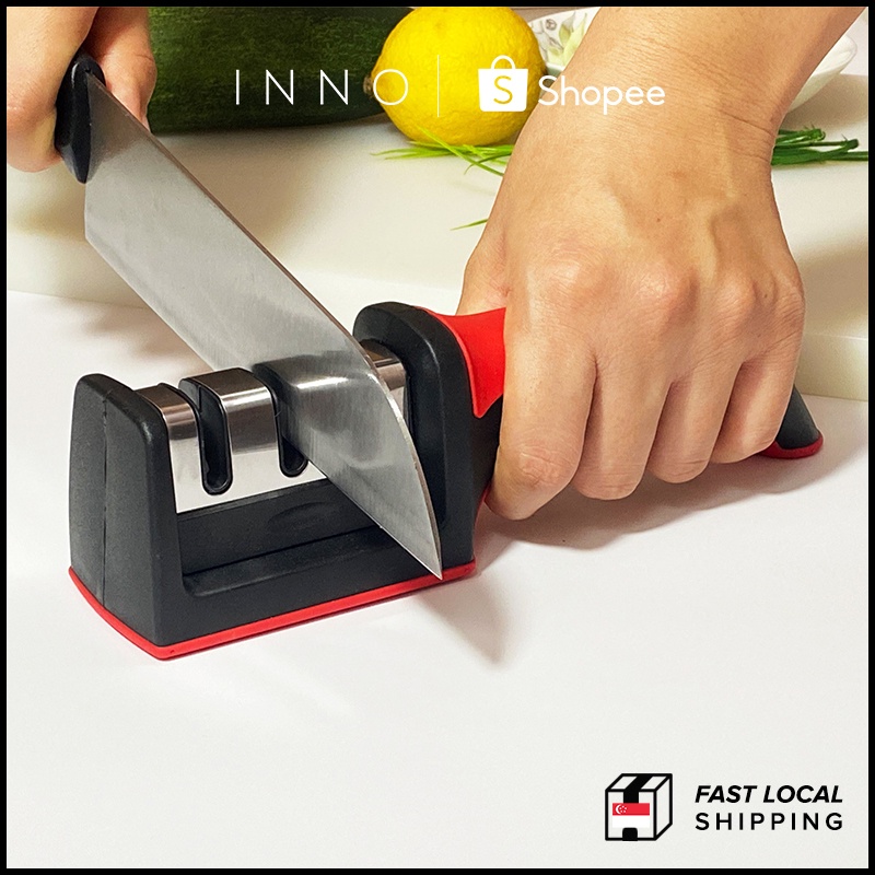 [SG Stock] Knife & Chopper Sharpener Ceramic Stainless Steel Sharpening With Silicon Grip