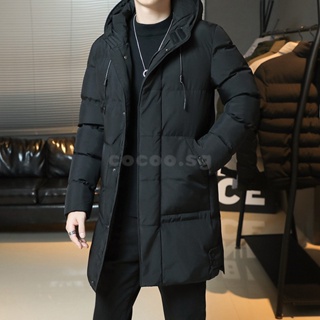 Plus Size 7XL Winter Jacket Men Mid-length Thickened Warm Hooded Padded Jackets Solid Color Casual Puffer Jacket Coats IXW7
