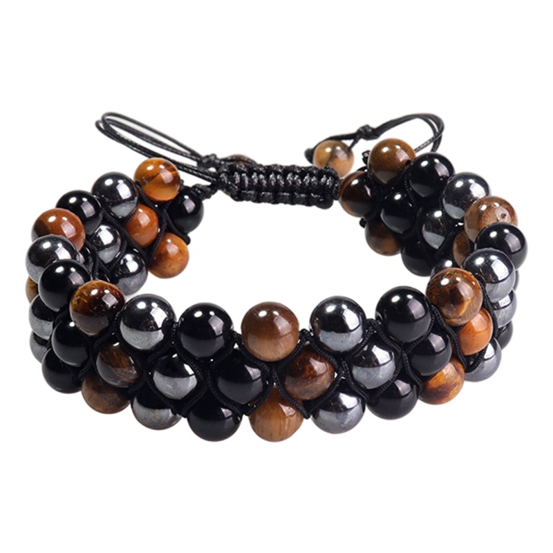 Image of FANCY Black Lava Tiger Eye Weathered Stone Bracelets Bangles Classic Owl Beaded Natural Charm Bracelet For Women And Men Yoga Jewelry #3