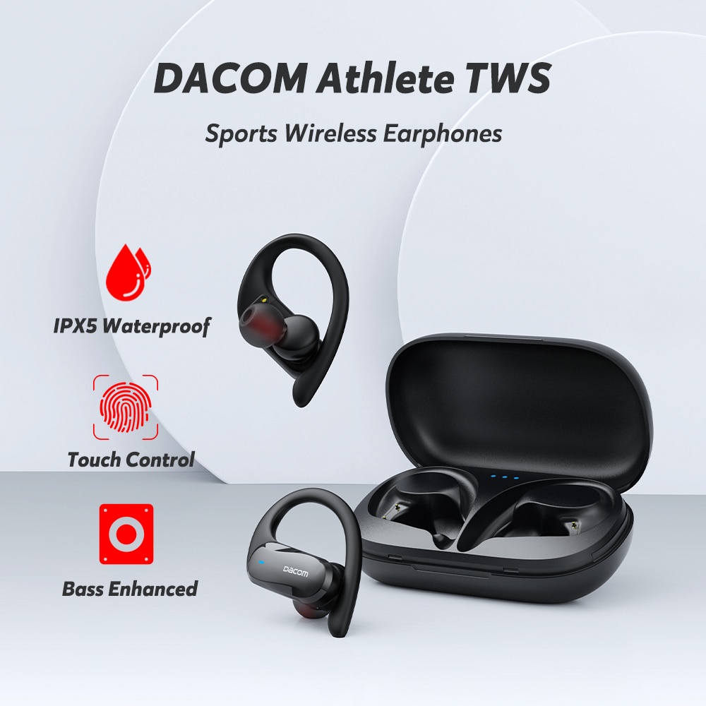 DACOM ATHLETE TWS Bluetooth Earbuds Bass True Wireless Stereo Earphones Sports Headphones Ear Hook for Android iOS Waterproof