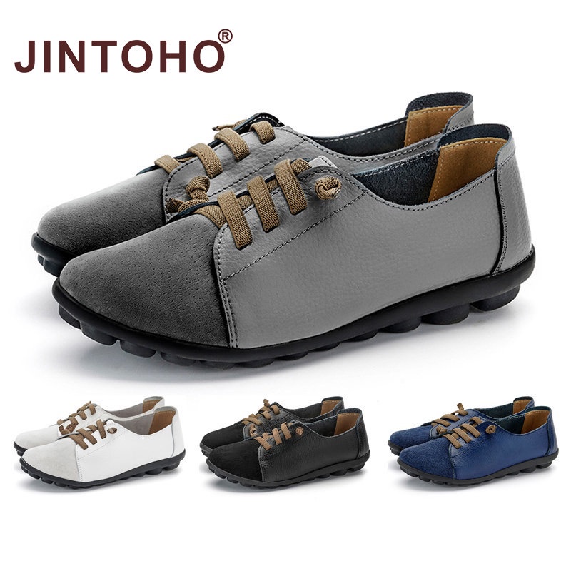 【JINTOHO】Size 35-42 Women Flat Shoes Vintage Suede Pointed Shoes Light Comfort Lace-up Casual Walking Shoe