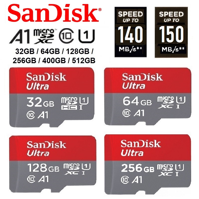 SanDisk Ultra 32GB 64GB 128GB 256GB Micro SD Card Class 10 up to 150MB ...