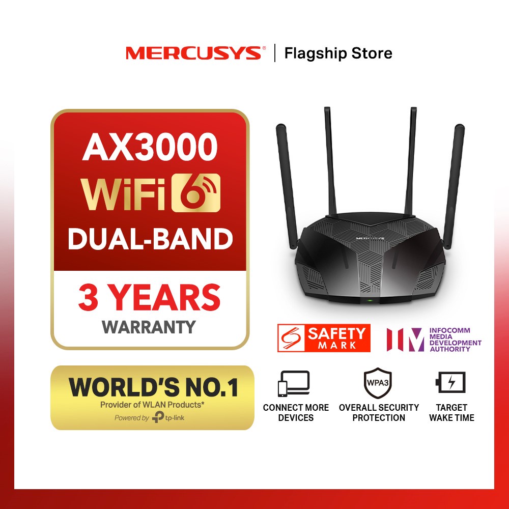 Mercusys MR80X AX3000 Dual Band WiFi 6 Gigabit Wireless Router With VPN ...