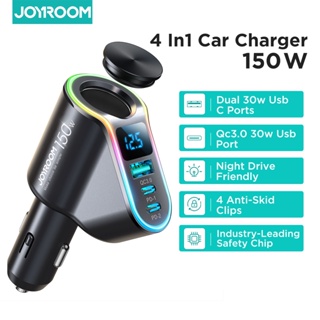 Joyroom 150W 4 in 1 Fast Car Charger LED Digital Display USB C Car Charger PD 3.0 QC3.0 PPS IP Type C Multi Car Charger Adapter
