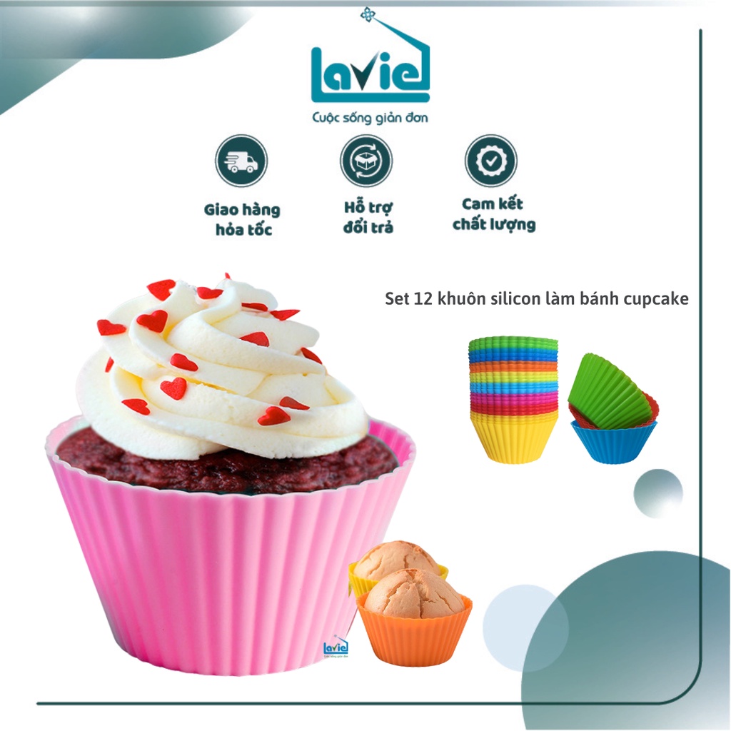 Set 12 khuôn silicon nhiều hình dùng làm bánh cupcake muffin