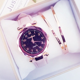 Fashion Watches Ladies Starry Sky Bracelet Casual Leather Quartz Wristwatches Clock