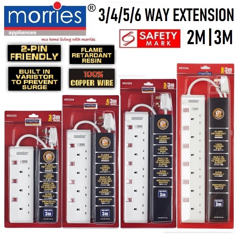 morries-2m-3m-3-4-5-6-way-power-extension-socket-with-surge