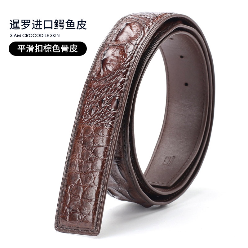 Image of [Ready Stock New Products] Siamese Crocodile Leather Belt Men's Genuine Business Casual Pants Plate Buckle Smooth Headless 3.8 Wide [Hot Sale] #6