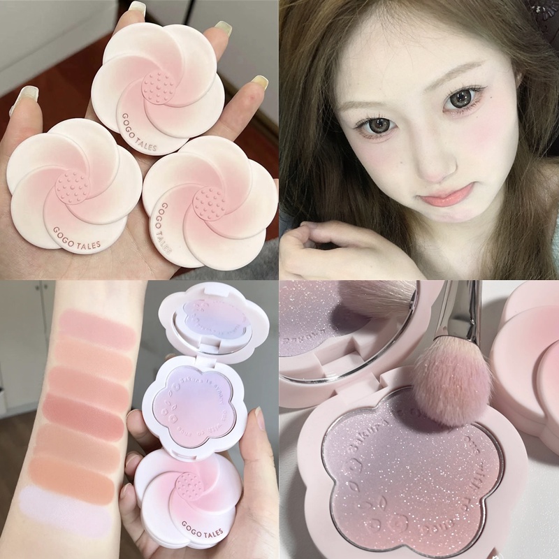 GOGO TALES Flower blush matte and fine shimmer 2 in1 brighten the face ...