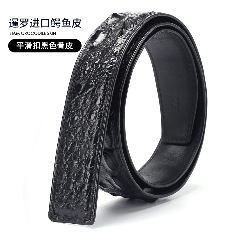 Image of [Ready Stock New Products] Siamese Crocodile Leather Belt Men's Genuine Business Casual Pants Plate Buckle Smooth Headless 3.8 Wide [Hot Sale] #5